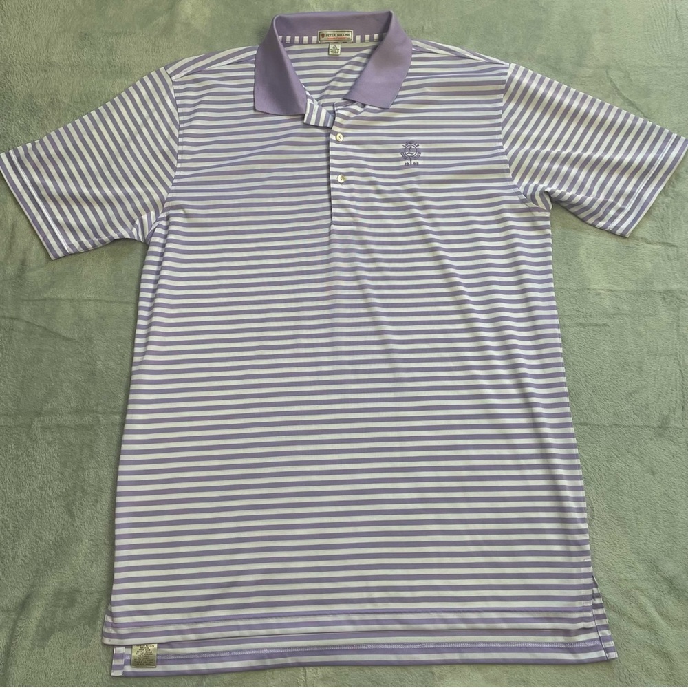 Peter Millar Polo Shirt XL Summer Comfort Golf Purple White Stripe Linville